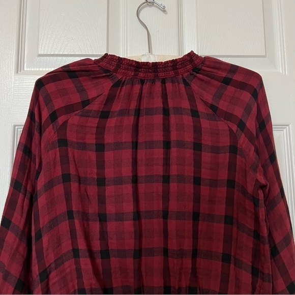 Anthropologie Cloth & Stone Sara Red Black Plaid Long Sleeve Blouse - Sz S - Picture 9 of 14